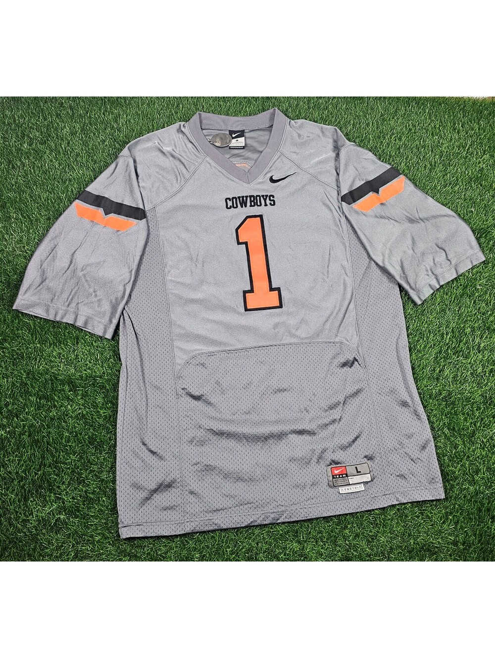 Oklahoma State Nike Cowboys #1 Gray Football Jersey Size Large Stitched Vintage